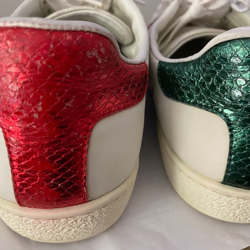 GUCCI WHITE LEATHER RUBBER SHOES FASHION SNEAKERS 39-8 pineappl Logo monog beetl - Picture 3 of 10